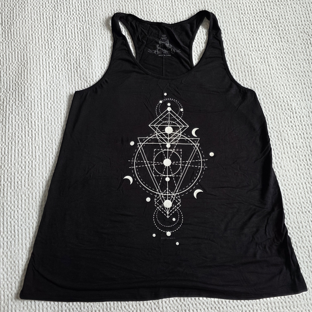 Bear Dance Black Tank Top with White Geometric Design
